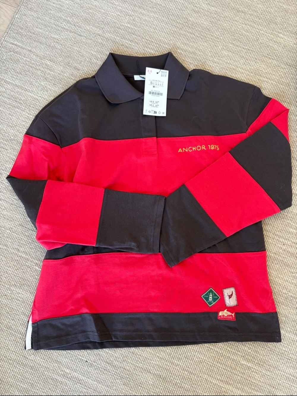 Zara NWT Long-Sleeve Rugby Shirt - Brown & Red